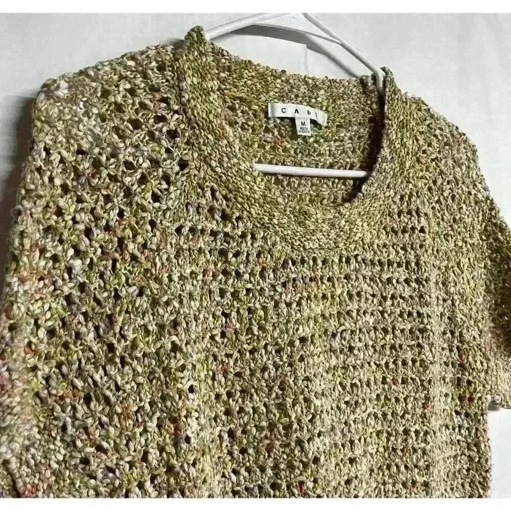 Womens Cabi 196 Sorbet Open Knit Confetti Crochet Chunky Knit Sweater Top Medium